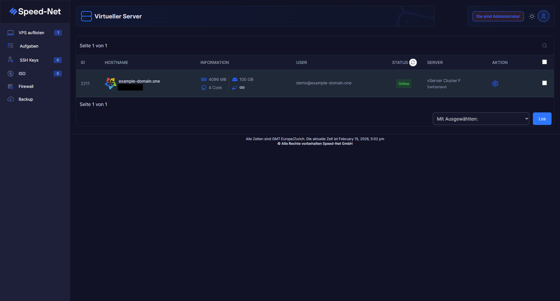vServer Web-Panel Übersicht