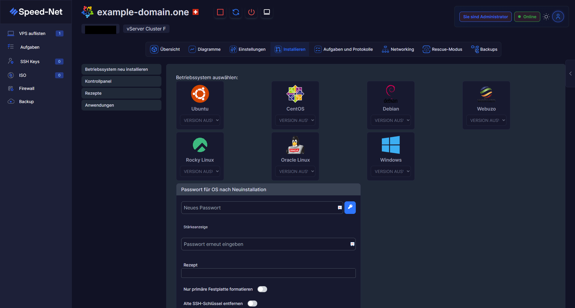 Betriebssystem-Auswahl für vServer